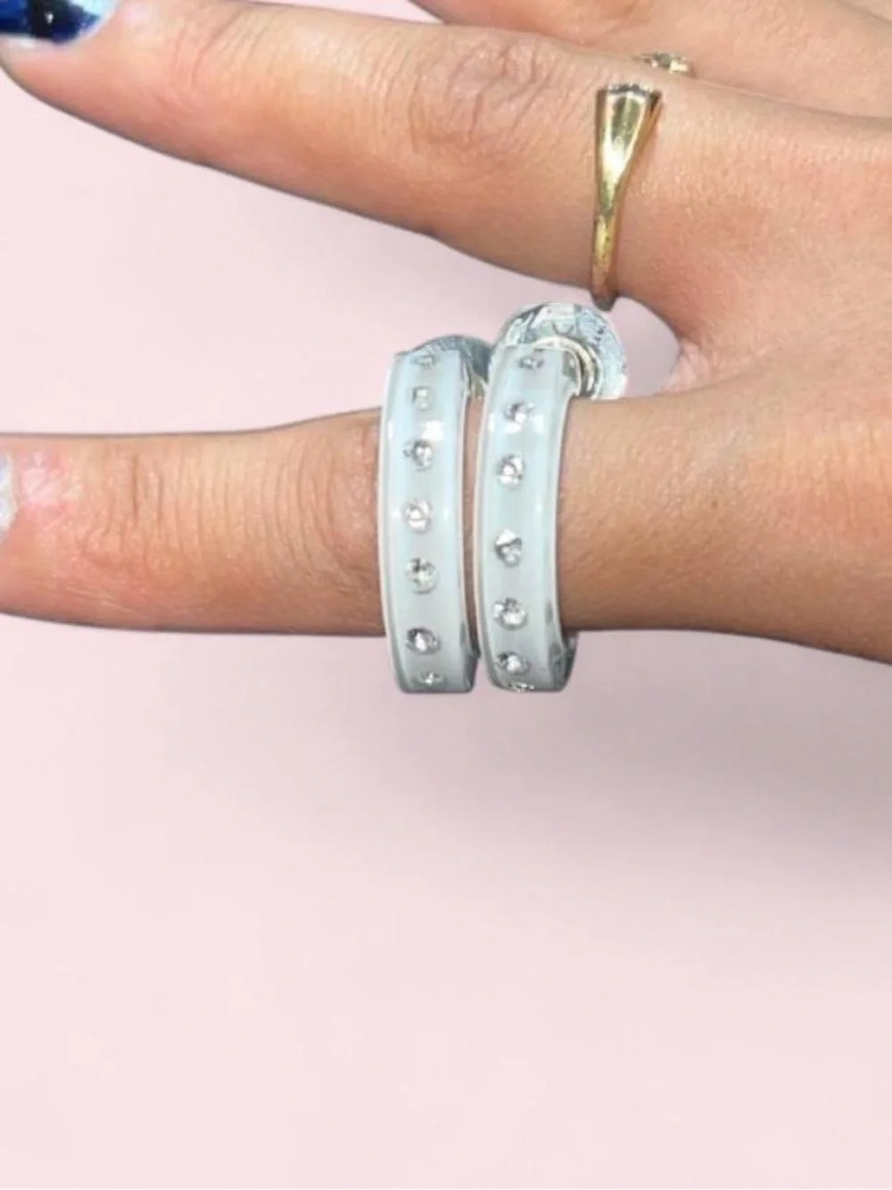 White Crystal-Studded Hoop Earrings by